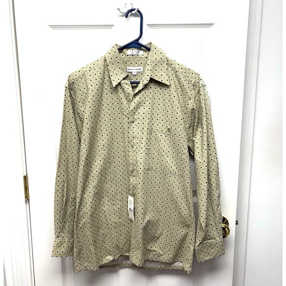 Pierre Cardin Men's Button Down Shirt, NWT, Beige and Black Pattern, Size S - Picture 1 of 4